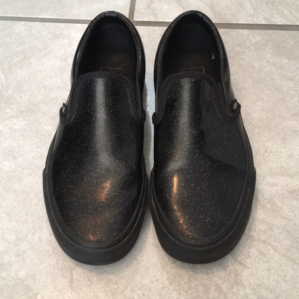Vans patent leather slip on shoes
